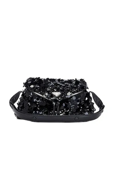 Prada Sequin Flap Shoulder Bag In Black