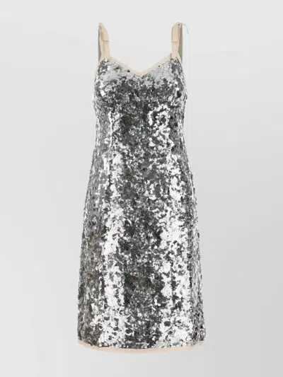 Prada Sequin Mini Dress Adjustable Straps In Silver
