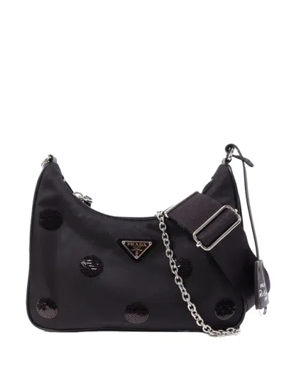 Pre-owned Prada Sequin Polka-dot Shoulder Bag In Black