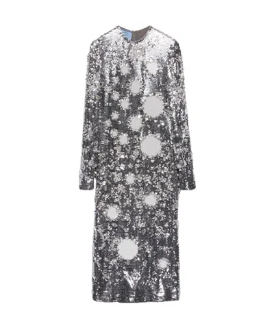 Prada Sequined Dress In Steel Gray