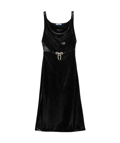 Prada Sequined Knitted Satin Dress In Black