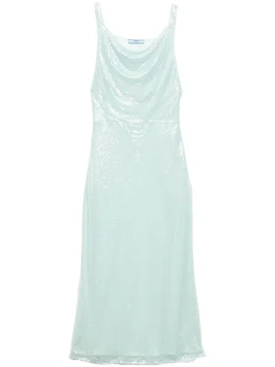 Prada Sequined Maxi Dress In Chlorophyll Green