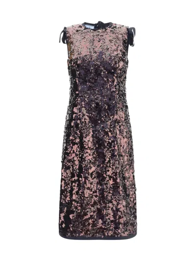 Prada Sequined Midi Dress In Metallic