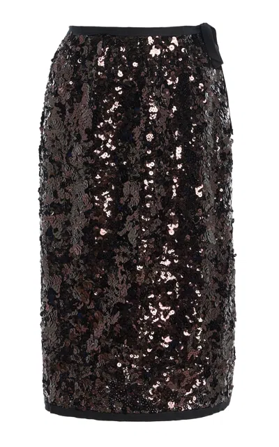 Prada Bow Sequin Embellished Midi Skirt In Brown