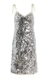 Prada Sequin Mini Dress Adjustable Straps In Silver