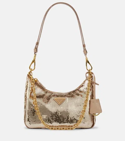 PRADA SEQUINED RE-NYLON SHOULDER BAG