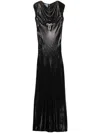 Prada Sequined Satin Long Dress In Black