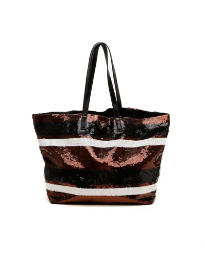 Pre-owned Prada Sequined Satin Stripes Tote Bag In Multicolour