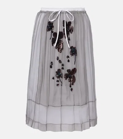 Prada Silk Embroidered Chiffon Midi-skirt In Multi