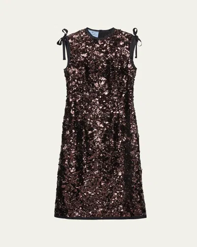 Prada Sequined Sleeveless Midi Dress In Prugna