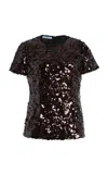Prada Plum Sequined Back Tie T-shirt In Black