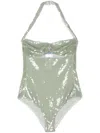 Prada Sequined Tulle Bodysuit In Grün