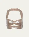 Prada Sequined Tulle Cropped Top In Perla