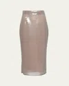 Prada Triangle Logo Mesh Pencil Skirt In Perla