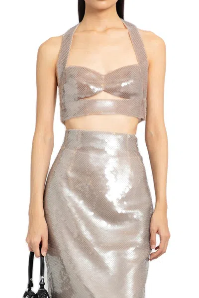 Prada Sequined Tulle Top In Gray