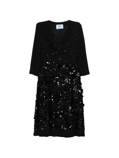 Pre-owned Prada Sequined V-neck Dress In Black