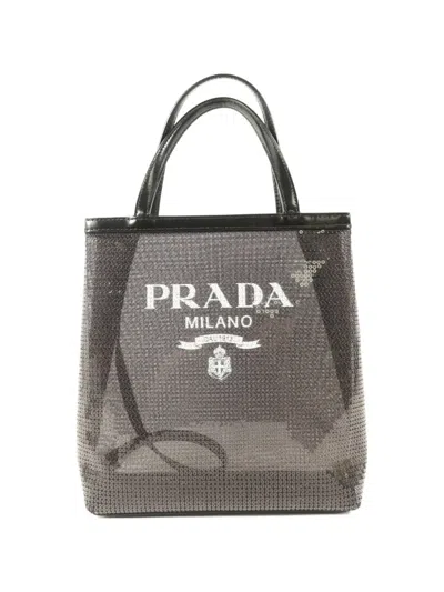 Pre-owned Prada Sequin-embellished Tote Bag In Gray