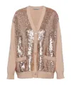Prada Sequinned Cashmere Cardigan In Nude/beige