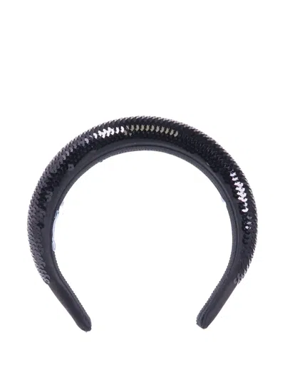 Pre-owned Prada Sequinned Logo-print Hair Band In Black