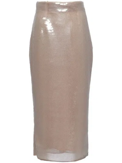 Prada Triangle Logo Mesh Pencil Skirt In Beige
