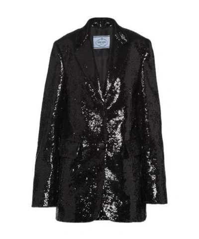 Prada Sequinned Single-breasted Blazer In Black