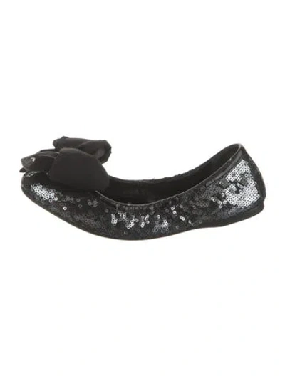Pre-owned Prada Sequins Bow Accents Ballet Flats In Metallic
