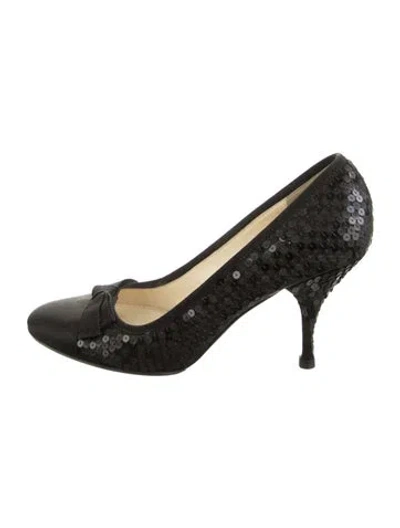 Pre-owned Prada Sequins Bow Accents Pumps In Green