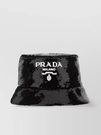Prada Sequins Bucket Hat Style In Black