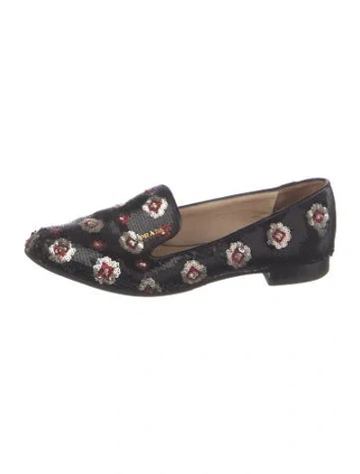Pre-owned Prada Sequins Floral Print Loafers In Black