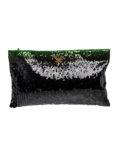 Pre-owned Prada Sequins Paillette Ombre Pouch Clutch In Black
