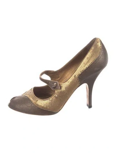 Pre-owned Prada Sequins Patterned Pumps In Brown