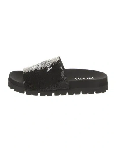 Pre-owned Prada Sequins Patterned Slides In Black