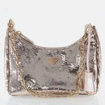 Pre-owned Prada Sequins Re-edition 2000 Handbag In Gold