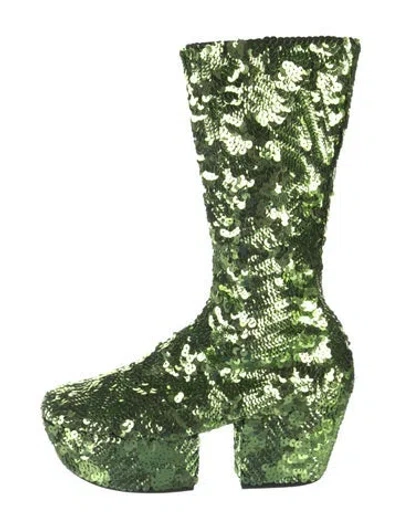 Pre-owned Prada Sequins Sequin Embellishments Boots In Green