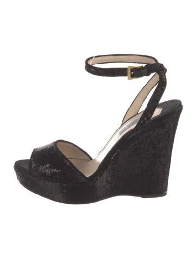 Pre-owned Prada Sequins Sequin Embellishments Espadrilles In Black