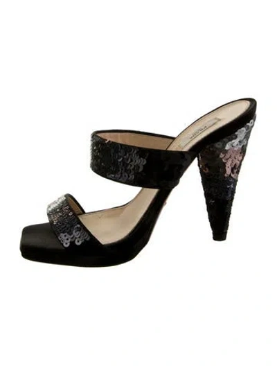 Pre-owned Prada Sequins Sequin Embellishments Slides In Black