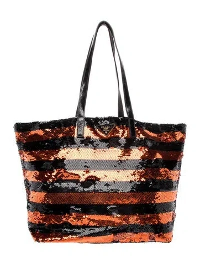Pre-owned Prada Sequins Tote In Black