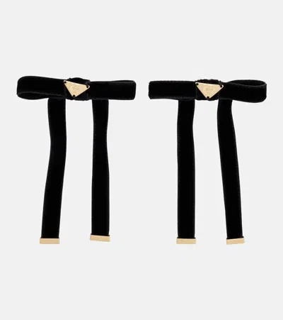 Prada Set Of 2 Bow-detail Velvet Barrettes In Black