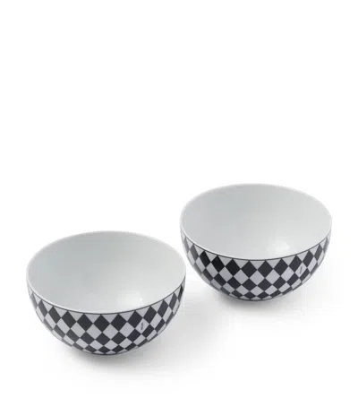 Prada Set Of 2 Chequerboard Soup Bowls In Black