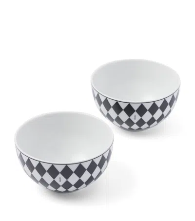 Prada Set Of 2 Porcelain Chequerboard Cereal Bowls In White