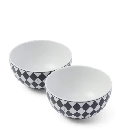 Prada Set Of 2 Porcelain Chequerboard Rice Bowls In Black