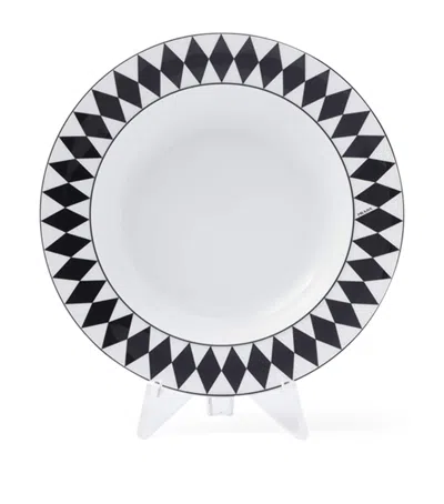 Prada Set Of 2 Porcelain Chequerboard Soup Plates In Black