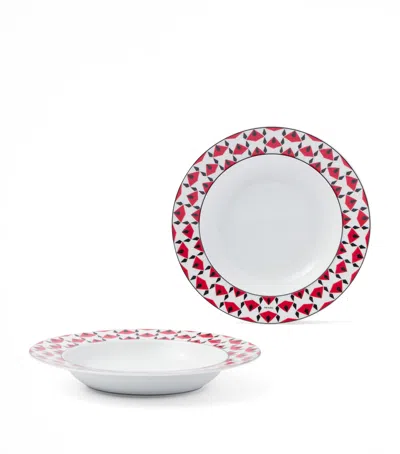Prada Set Of 2 Porcelain Vienna Soup Plates In Red