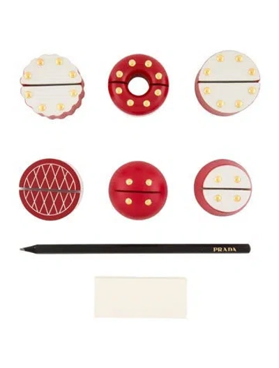 Pre-owned Prada Set Of 6 Wood Memo Stand In Red