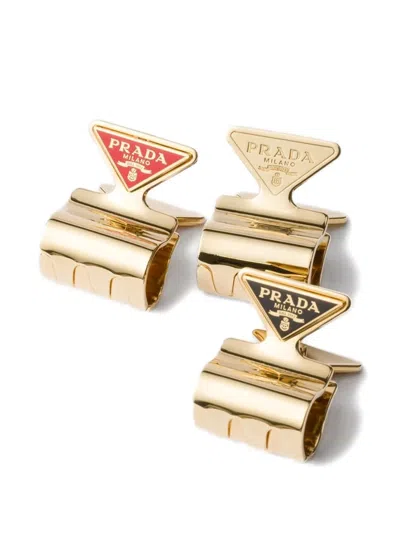 Prada Set Of Metal Claw Hair Clips In Gold