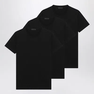PRADA PRADA  SET OF THREE BLACK COTTON T-SHIRTS