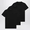 Prada Set Of Three Black Cotton T-shirts Men In Black