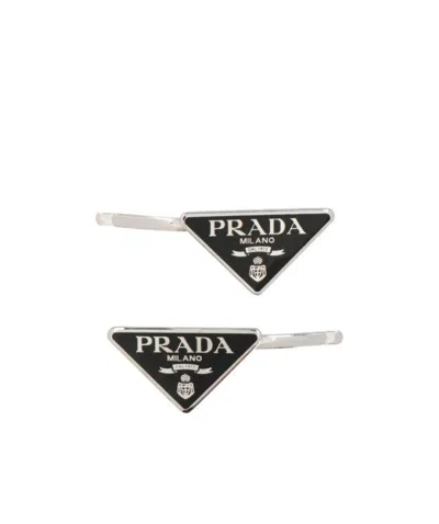 PRADA PRADA TRIANGLE LOGO HAIR CLIP SET