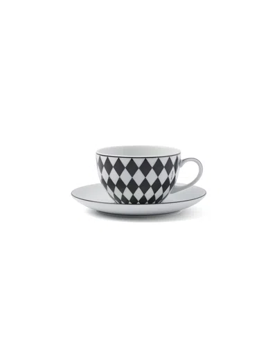 Prada Set Mit Zwei Cappuccinotassen Aus Porzellan – Checkerboard In Black
