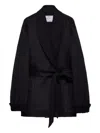 Prada Single-breasted Double Velour Caban Jacket In Blue